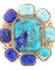 Duality Blue Lapis and Turquoise Golden Statement Ring