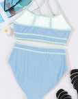Ribbed Contrast Trim Spaghetti Strap Bikini Set