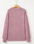 Solid Ribbed Knit Drop Shoulder Henley Top