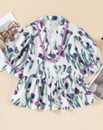 Floral Ricrac Trim Short Sleeve Peplum Top