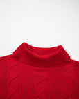 Cable Knit Turtleneck Ruffle Short Sleeve Sweater