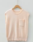 Solid Knit Patch Pocket Crewneck Sweater