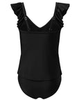 Solid Ruffle Crossed Cutout Tankini Set