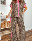 Leopard Contrast Trim Top and Pant Set