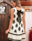 Geometric Sleeveless Hollow Bow-Back Mini Dress