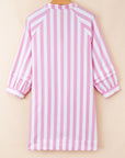 Stripe 3/4 Sleeve Buttoned V-Neck Mini Dress