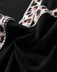 Leopard Trim Puff Sleeve Buttoned V-Neck Shirt