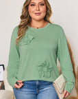 Plus Size Floral Applique Mineral Wash Long Sleeve Top