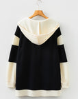 Waffle Knit Colorblock Patchwork Buttoned Hoodie