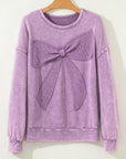 Solid Bow Patchwork Mineral Wash Sweatshirt