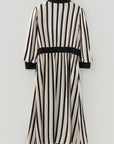 Stripe 3/4 Puff Sleeve Button Midi Dress