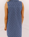 Denim Textured Collared V-Neck Sleeveless Mini Dress
