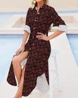Baha Ranch Colores de Mexico Romantic Roses Button-Up Long Sleeve Shirt Dress
