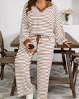 Plus Size Stripe V-Neck Pullover and Drawstring Pants Set