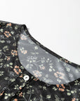 Black Floral Print Mesh Tank Button Front Slim Cardigan 2pcs Set