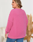 Bonbon Spiral Ribbed Exposed Seam Detail Plus Size Long Sleeve Top
