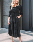 Flounced 3/4 Sleeve Tiered Maxi Dress