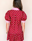 Floral V-Neck Short Bubble Sleeve Mini Dress