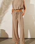 Solid Keyhole Puffy Tank and Pants Set