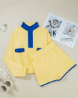 Shelby Patchwork Half Button Pullover and Shorts Outfit