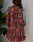 Plaid Frilled Collar Long Sleeve Mini Dress