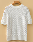 Fish Scale Textured Knit Short Sleeve Sweater
