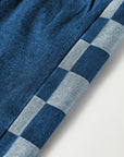 Denim Checker Side Panel Patchwork Drawstring Pants