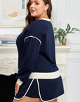 Plus Size Colorblock Top and Lace-up Skirt Set