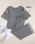 Contrast Trim Top and Drawstring Pants Set