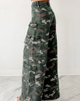 Camo Denim Cargo Wide Leg Pants