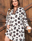 Plus Size Leopard Contrast V-Neck Mini Dress
