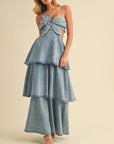 DENIM FLOWER MAXI DRESS