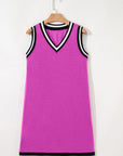 Solid Contrast Trim V-Neck Sleeveless Mini Dress