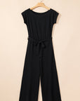 Georgina Checkered Mesh One Shoulder Short Sleeve Jumpsuit