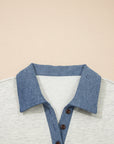 Colorblock Denim Patchwork Polo Collar Tunic Dress