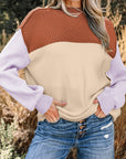 Colorblock Ribbed Knit Long Sleeve Sweater