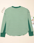 Green Stripe Exposed Seam Patchwork Plus Size Thermal Top
