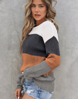 Colorblock Stripe Round Neck Pullover Sweater
