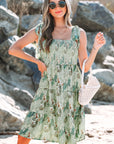 Floral Tie Straps Smocked Ruffle Tiered Dress