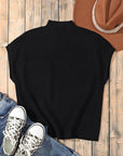 Solid Ribbed Knit Patch Pocket Short Sleeve Sweater