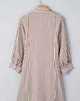 Stripe Tie Waist Puff Sleeve Mini Shirt Dress