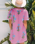 Floral Short Sleeve Split Neck Mini Dress