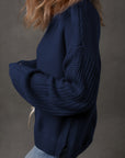 Solid Front Seam Drop Shoulder Sweater