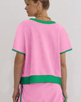 Colorblock Edge Drop Shoulder T Shirt and Skort Set