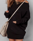 Solid Asymmetric Neck Sweater Mini Dress