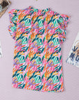 Abstract Floral Ruffle Flutter Sleeve Blouse