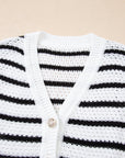 Stripe Buttoned V-Neck Sweater Knit Top