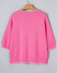 Bow Tie Contrast Stitch 3/4 Sleeve Sweater
