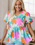 Kathryn Bubble Sleeve Peplum Blouse