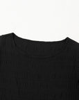 Solid Textured Ruffled Sleeve Round Neck Top